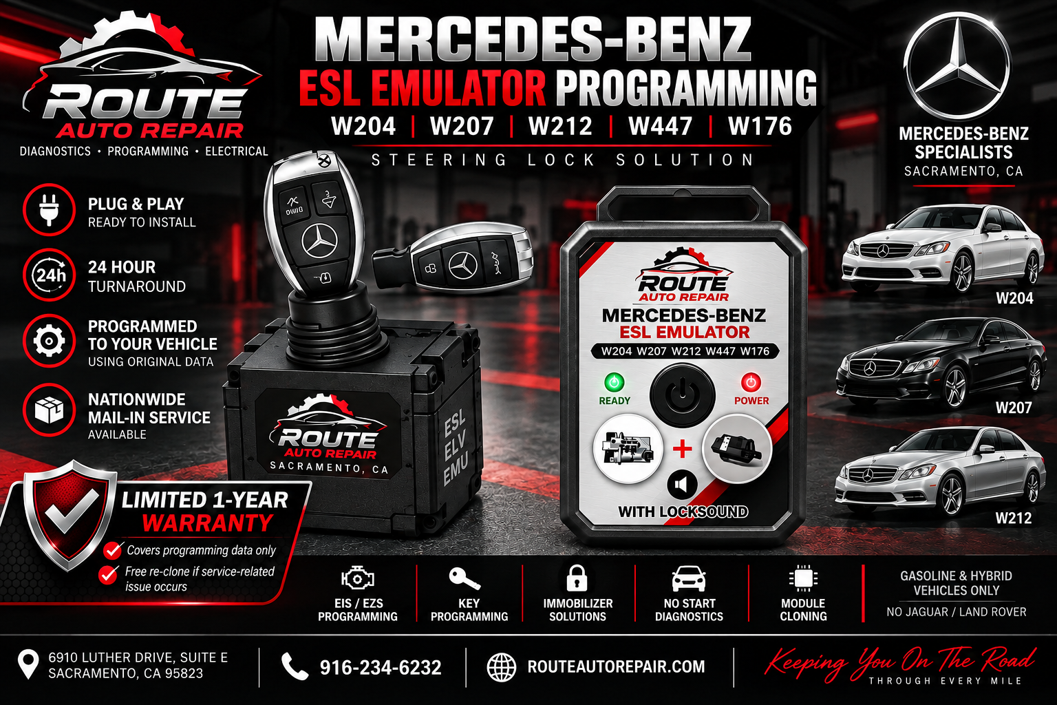 Mercedes W204 W207 W212 ESL emulator programming and cloning Route Auto Repair Sacramento CA